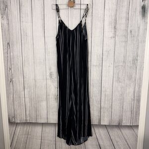 Fantastic Fawn Women's Large Navy Striped Spaghetti Strap Bohemian Jumpsuit